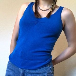 bright blue ruched front tank top